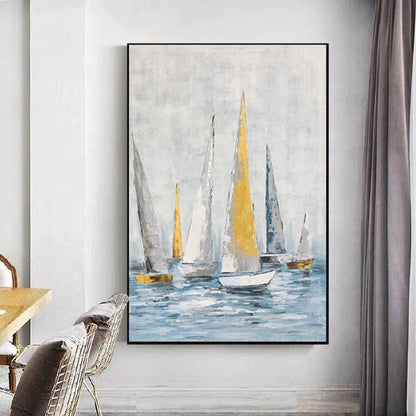 Pintura al óleo de paisaje marino de regata