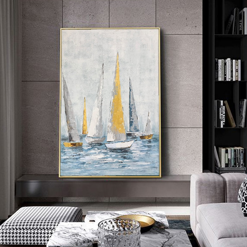 Pintura al óleo de paisaje marino de regata