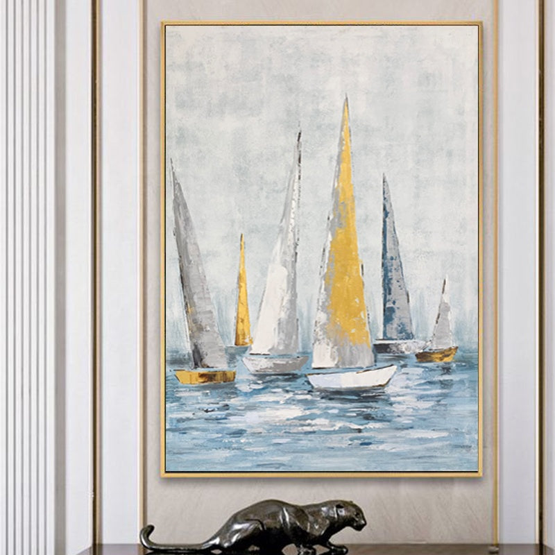 Pintura al óleo de paisaje marino de regata