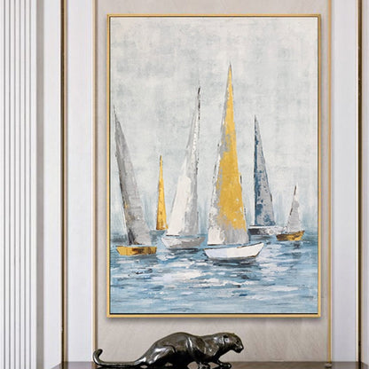 Pintura al óleo de paisaje marino de regata