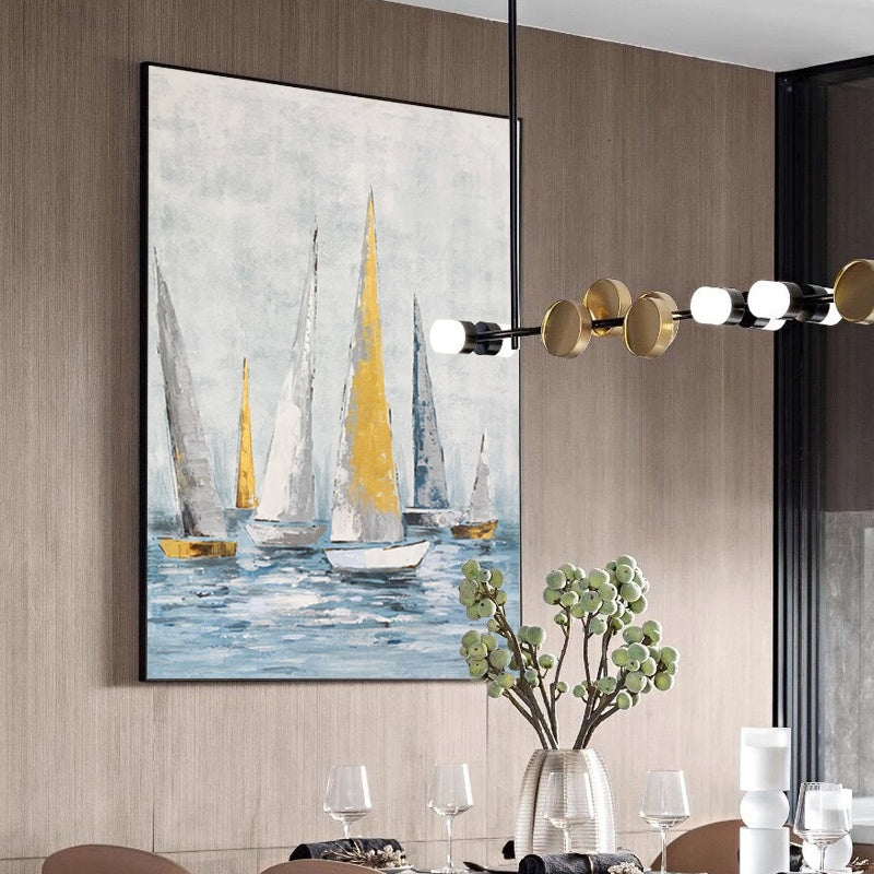 Pintura al óleo de paisaje marino de regata